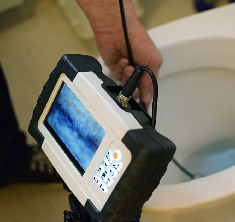 Sewer scope camera monitor showing the inside of a drain line